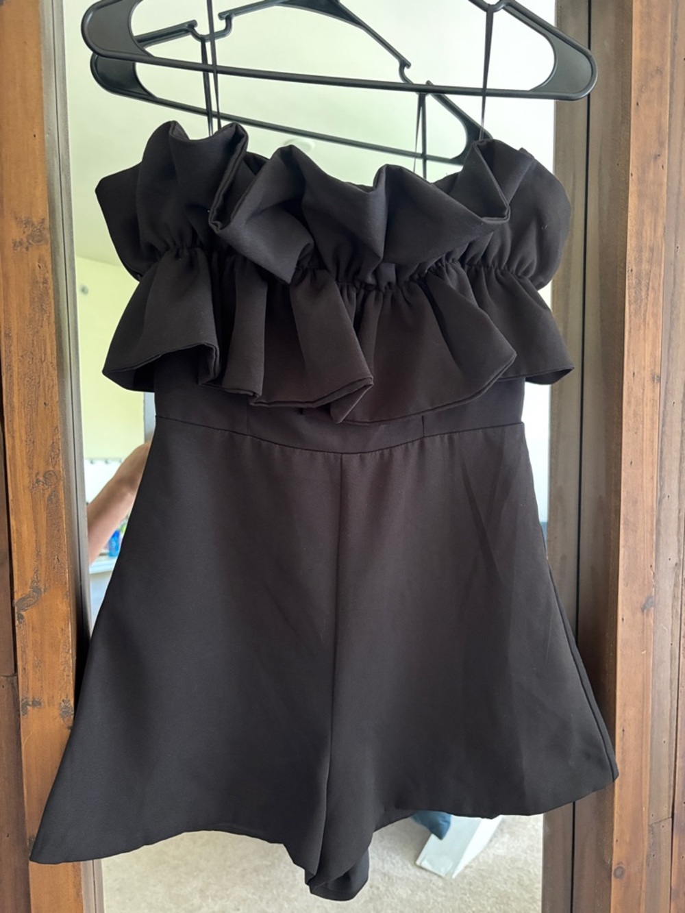 vestique Black Ruffle Strapless Romper